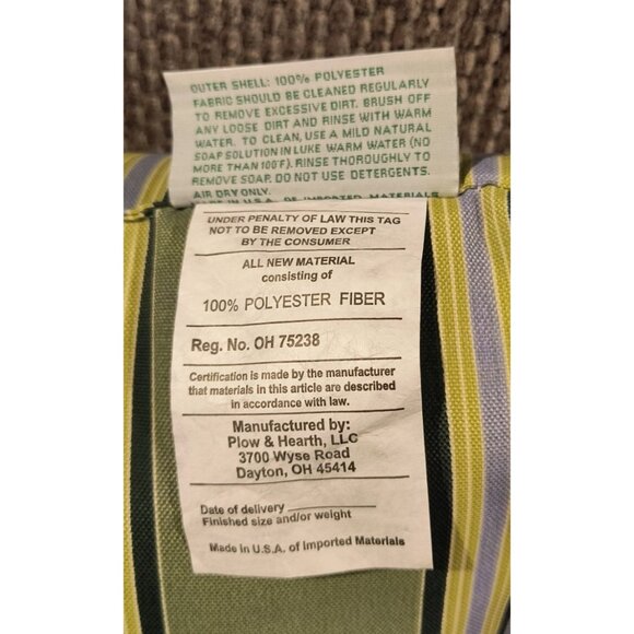 Striped Throw Pillow By Plow & Hearth - 100% Polyester Fiber - Green & Purple - - Picture 4 of 4